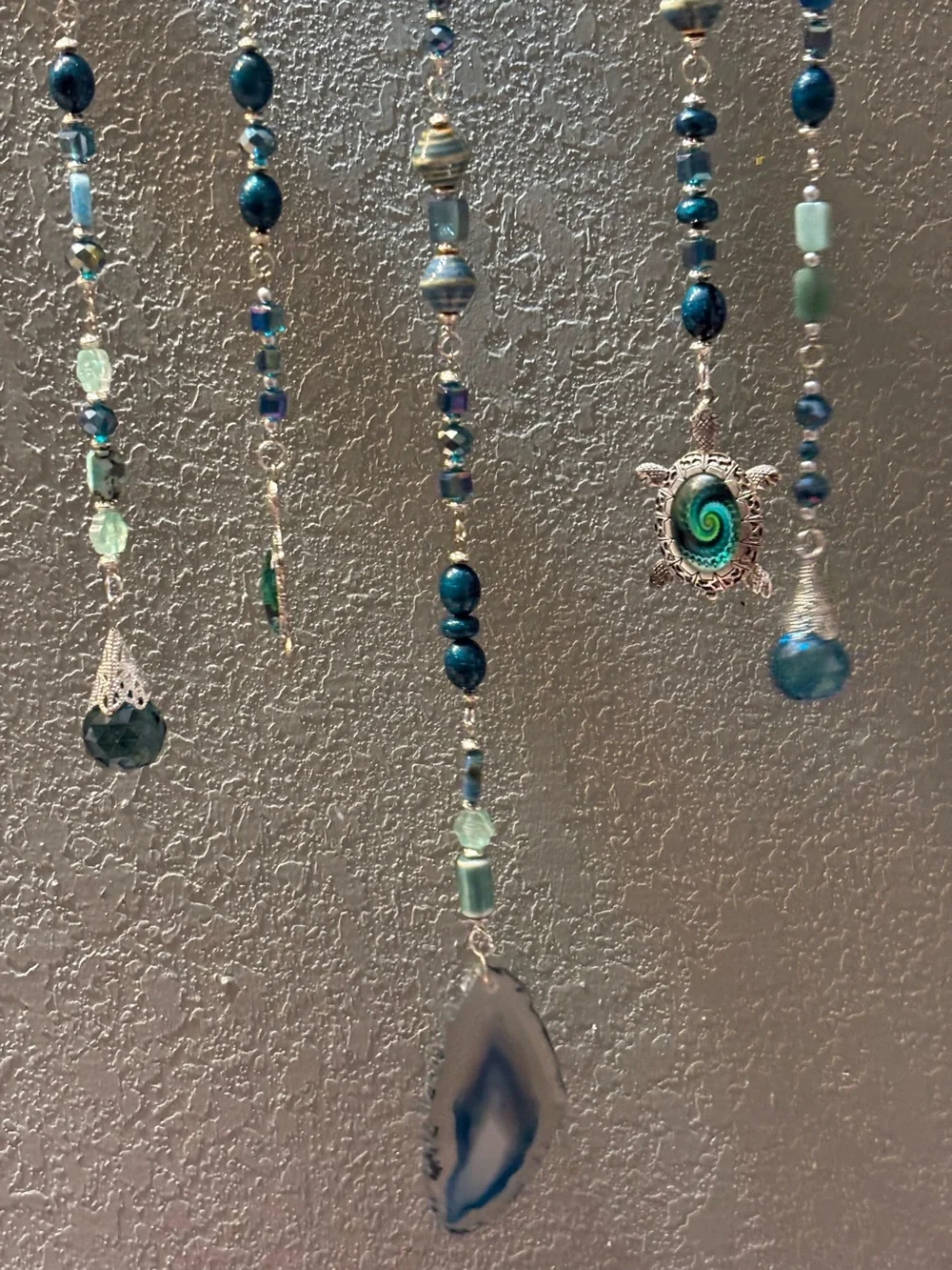 Handmade Teal and Brown Beaded Wall Hanging